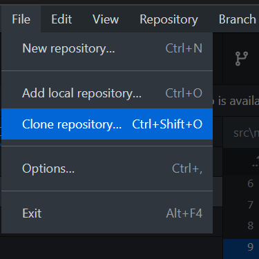 Image of the 'Clone repository' option in the GitHub Desktop dropdown