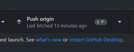 The "push origin" button in GitHub Desktop